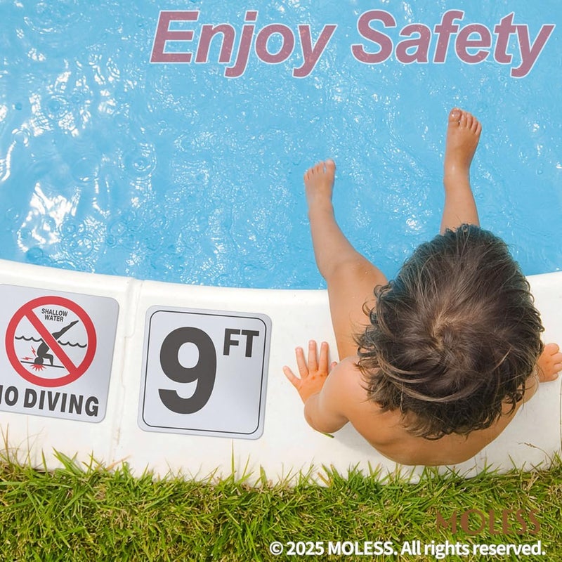 MOLESS 9FT Pool Depth Marker Stickers – 6x6″ Anti-Slip Vinyl Tile Stickers for Swimming Pool Safety Signs, Adhesive Pool Depth Markers for Decks, 9 FT (1 Pack) - Image 5
